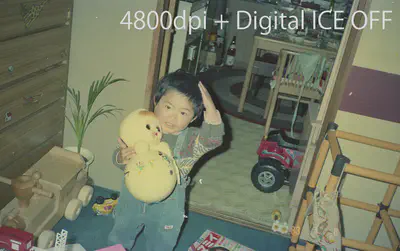 1983年の劣化したフィルムをEPSON GT-X830で4800dpiスキャンした結果（Digital ICE OFF）。傷やホコリが目立つ